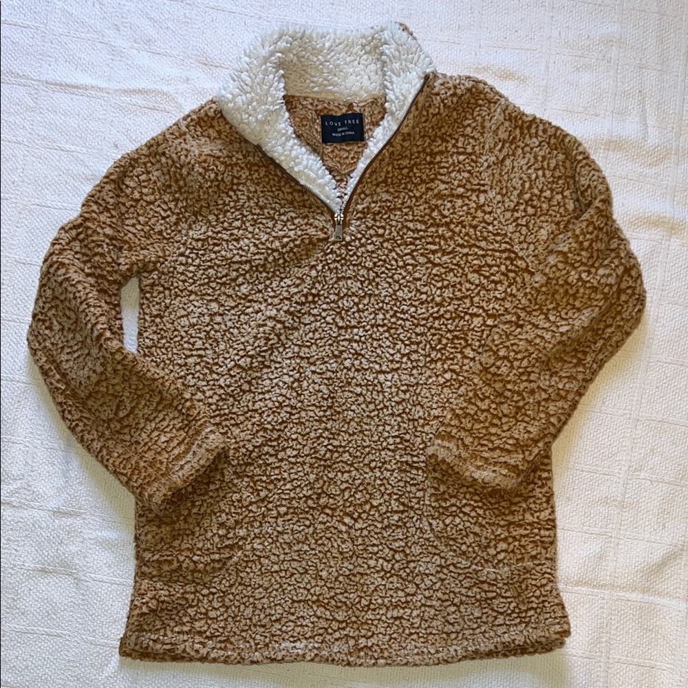 Love Tree Tan and White Sherpa Pullover